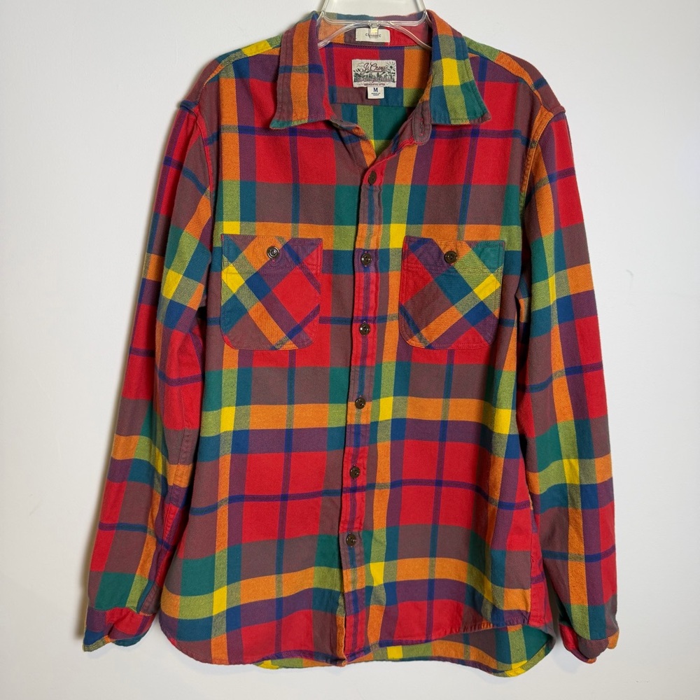 J. CREW Men's Midweight Flannel Cotton Workshirt, Multi Color Plaid, Sz M